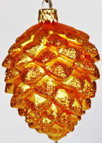 Matte goldene Tannenzapfen - Weihnachtskugeln aus Glas mit goldenem Glitzerstaub 4er Set