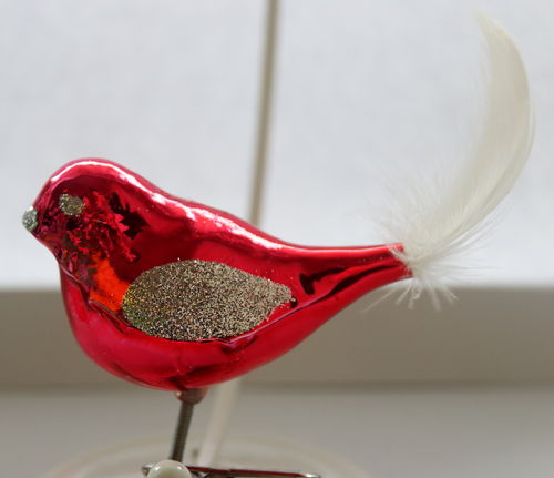 Rote Vögel, Flügel mit silbernem Glitzer 3er Set